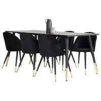 VCM Dipp180x90BLBR Essgruppe Esstisch schwarz und 6 Velvet Esszimmerstühle