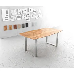 DELIFE Esstisch Edge Boot 180x90 Akazie Natur Edelstahl Schmal Schweizer Kante, Esstische