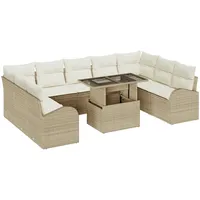 VidaXL 10-teiliges Garten Sofa Set mit Kissen Beige Poly