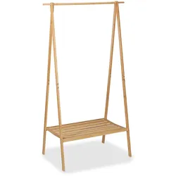 Relaxdays Kleiderständer Bambus, klappbarer Garderobenständer, HBT: 170 x 100 x 56,5 cm, Kleiderstange mit Ablage, natur