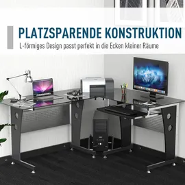 Homcom Eckschreibtisch mit Sicherheitsglas schwarz