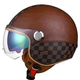 Motorradhelm Rollerhelm Retro Helm Motorrad Mit Doppelbrille Herausnehmbares Futter Chopper Helm Mit ECE Zulassung Motorradhelm Halbschale Für Erwachsener Herren Damen