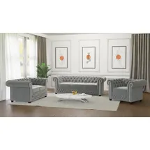 s-style möbel Polstergarnitur Chesterfield Lena 3+2+1 aus Samt-Stoff mit Holzfüßen, (1x 3-Sitzer-Sofa, 1x 2-Sitzer-Sofa, 1x Sessel), mit Wellenfederung grau