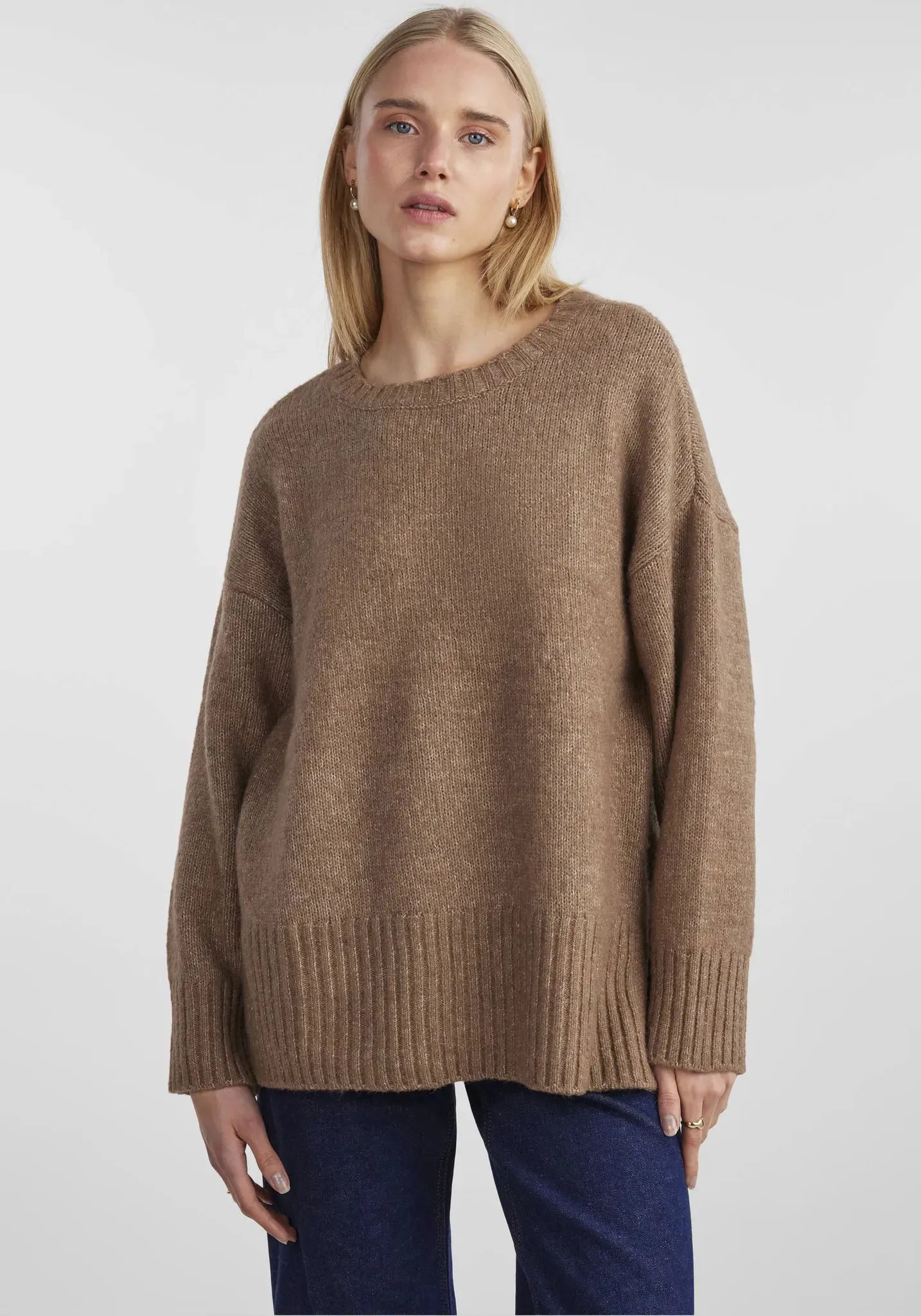 pieces Rundhalspullover »PCNANCY LS LOOSE O-NECK KNIT NOOS BC«, Oversized pieces Fossil XL (42)