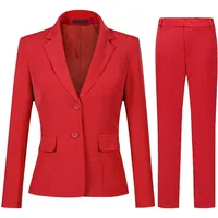 YYNUDA Anzug Set Damen Business Hosenanzug Slim Fit Blazer mit Anzughosen Elegant für Office Hochzeit Rot S - S