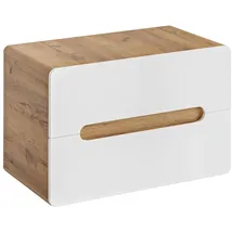 Lomadox Badmöbel Waschbeckenschrank Waschtisch-Unterschrank 80 cm Hochglanz weiß mit Wotan Eiche Nb., 2 Softclose-Schubkästen, B/H/T ca. 80/53/46 cm