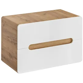 Lomadox Badmöbel Waschbeckenschrank Waschtisch-Unterschrank 80 cm Hochglanz weiß mit Wotan Eiche Nb., 2 Softclose-Schubkästen, B/H/T ca. 80/53/46 cm
