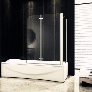 Aica Sanitär Badewannenaufsatz Duschabtrennung Eck 100x70x140cm 2-teilig Faltbar Duschwand mit Seitenwand für Badewanne