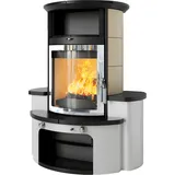 Kaminofen Hark 34 GT ECOplus 8 kW - Ofenkacheln: quarz-weiß/opak-schwarz - Korpus: graphit/verchromt