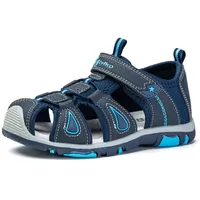 Wojtyłko WK Jungen Sandalen mit hochwertiger Ledereinlegesohle, geschlossener Bauweise und praktischem Klettverschluss (Marine, EU Schuhgrößensystem, Kleinkind, Herren, Numerisch, M, 31) - 31 EU