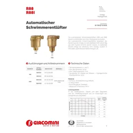 Giacomini R88I automatisches Entlüftungsventil 3/8 Zoll