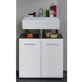 trendteam Waschbeckenunterschrank 2 Türen 60 x 57 x 31 cm Weiß Hochglanz/Grau