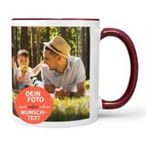 Sunnywall Tasse selbst gestalten mit Foto oder Text Personalisierbar Fototasse Bordeaux rot Innen & Henkel Basis Druck