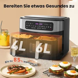 circlio Doppelter Heißluftfritteuse mit Sichtfenster, 10L(4Lx6L) 2600W Kapazität Doppel Airfryer, 12-in-1 Programme, Air Fryer mit Touchscreen, Gesunde Öl- und Fettarme Zubereitung-Cooki G10 Pro