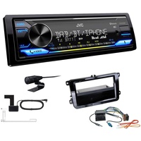 JVC KD-X472DBT 1-DIN Autoradio Bluetooth USB inkl DAB Antenne Einbauset passend für Volkswagen VW Golf VI 2003-2013 Piano Black