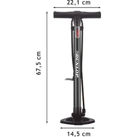 Dunlop Fahrradpumpe 12Bar - Luftpumpe für Dunlop-/Schrader-/Französisches Ventil - Standluftpumpe mit Adapter - Schwarz
