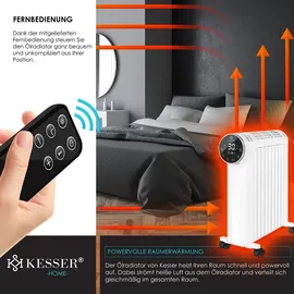 Kesser KESSER® Ölradiator 2500W Elektrische Heizung Heizkörper Elektroheizung energiesparend mit Display WiFi App & Fernbedienung Touchscreen - Mobil Öl Radiator 24h Timer, Thermostat & Überhitzungsschutz