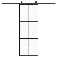 vidaXL Schiebetür mit Beschlag Schwarz 76x205 cm ESG-Glas