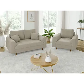 S-Style Couch Boucle 3-Sitzer + 2-Sitzer + Sessel Beige