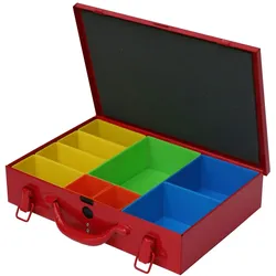 PROREGAL Sortimentskoffer aus Metall mit 9 farbigen Systemfächer | HxBxT 7x24x34cm | Verkehrsrot