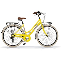 Via Veneto VV605AL Damenfahrrad Citybike 28 Zoll Gelb | Fahrrad Damen Retro Cityräder City Bike | 6 Gänge, Aluminiumrahmen, Schutzblech, LED-Licht und Gepäckträger City-Bike Damen