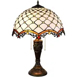 TPMAFF Vintage 16-Zoll-Tischlampe, handgefertigte Buntglas-Nachttischlampe, klassischer Tiffany-Stil, Schreibtischlampe, Dekor, Geschenke, Sofa-Seitenbeleuchtung mit Zugkettenschalter