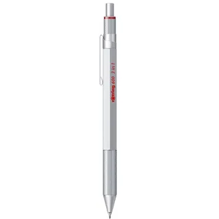 Rotring 600 3-in-1 Multi Pen Druckbleistift und Kugelschreiber silber/rot (2164109)