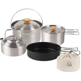 Pomurom Outdoor Kochgeschirr Set, Camping Kochgeschirr Set aus Edelstahl, Faltbare Kochtopf Hängetopf Wasserkocher und Aufbewahrungstasche, Outdoor Kochset für Camping Picknick Wandern