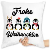 Shirtracer Kissen 40x40 Zierkissen - Weihnachtskissen Christmas Geschenke - Frohe Weihnachten - Pinguine - 40 x 40 cm - Weiß - mit weihnachtsmotiv weihnacht Pinguin Weihnachts Xmas weihnachtsmotiven