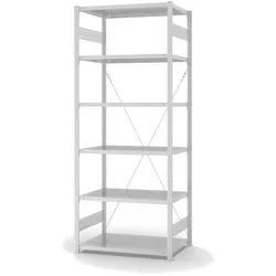 PROREGAL Lebensmittel-Fachbodenregal Stecksystem T-Profil | HxBxT 250x100x60cm | 6 Ebenen | Fachlast 140kg | Hygienische Beschichtung | Weiß Stahl