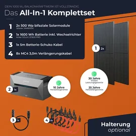 solarway All In One Balkonkraftwerk 1000 W / 800 W inkl. 1,6 kWh Anker Solix 2 Pro Speicher
