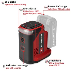 Einhell Akku-Energiestation TC-ES 18/150/1 Li-Solo Power X-Change (18 V, kompakter Wechselrichter, 230-V-Anschluss, USB-A- & USB-C-PD-Anschluss, ohne Akku)