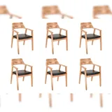 Esszimmerstuhl massive Akazie natur Sitz Echtleder schwarz ANGEL (6er-Set)