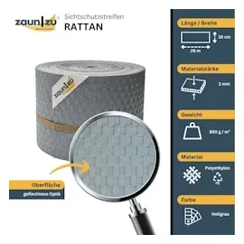 zaun|zu® Sichtschutz Rattan PE für Doppelstabmatten Hellgrau 26m
