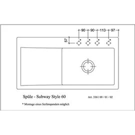 Villeroy & Boch Subway Style 60 rechts Einbau Keramikspüle weiß alpin Excenterbetätigung 1000 x 510 mm