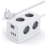 Mehrfachsteckdose mit USB, 6 Fach Steckdosenleiste, Steckerleiste mit Schalter, 3680W Verteilersteckdose Wandmontage,Überspannungsschutz Mehrfachstecker Steckdosenturm für Büro,1.8M Kabel,Grau