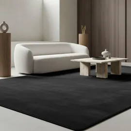 KADIMA DESIGN Teppich Kurzflor Waschbar LECH in Schwarz, einfarbig, 140 x 200 cm