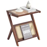 Vevor Rattan-Couchtisch Z-förmiger Kaffeetisch geflochtenem Bambus-Rattan mit Platte aus gehärtetem Glas, 50 cm moderner Boho-Couchtisch mit Stauraum & Beine, für Wohnzimmer, Schlafzimmer