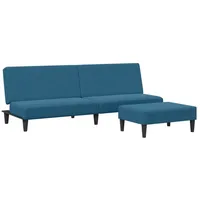 vidaXL Schlafsofa 2-Sitzer mit Fußhocker Blau Samt - Blau