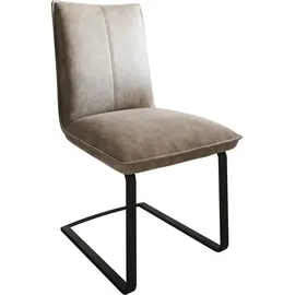 DeLife Polsterstuhl Lelio-Flex, Freischwinger flach Schwarz Mikrofaser Taupe Vintage Taschenfederkern grau 53 cm x 95 cm x 61 cm