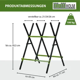 Baumarktplus Holzsägebock klappbar Stahl pulverbeschichtet 100 kg Traglast 3-fach verstellbar in schwarz/grün