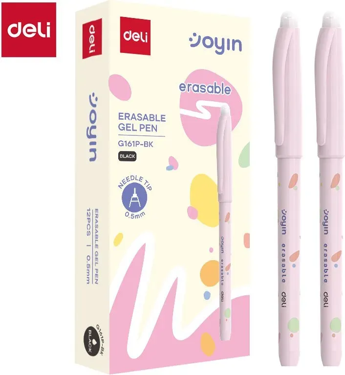 Deli Radierbare Gelstifte, Büro- und Schuleinrichtungen, 0,5 mm Nadelspitze, Schwarz, 12er-Pack