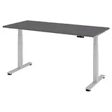 HAMMERBACHER XDSM19 elektrisch höhenverstellbarer Schreibtisch grafit rechteckig, T-Fuß-Gestell silber 180,0 x 80,0 cm