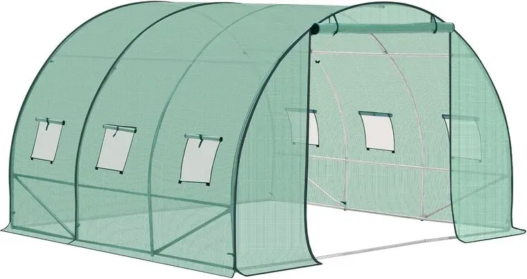 WOLTU Garten-Gewächshaus, Garten-Gewächshäuser, mit 1 Tür und 6 Fenstern, 300x300x200 cm, Robuste Stahlrohre, PE-Abdeckung 140g/m2, Grün