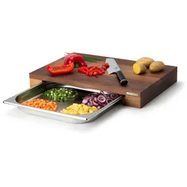 Continenta Schneidebrett Walnuss mit Edelstahl-Schublade 48 x 32,5 cm Braun