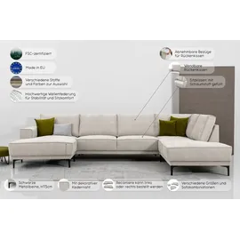 OTTO home Wohnlandschaft OTTO HOME "XXL Sofa Oland, Struktur, Flachgewebe, Luxus-Microfaser, Boucle", beige (taupe), B:345cm H:85cm T:210cm, 100% Polyester, Sofas, Wohnlandschaft, U-Form, 345 cm, Wellenunterfederung, Skandi-Design, Metallfüße