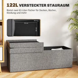 Homcom Sitzbank mit Stauraum, faltbar Polsterbank mit separaten Behältern, Bettbank mit Leinenoptik, Sitztruhe für Flur Schlafzimmer Wohnzimmer, 110 x 38 x 38 cm Dunkelgrau