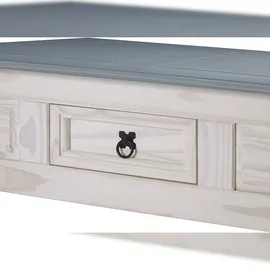 möbelliebling Couchtisch 100 x 60 cm mit Schublade Pinienholz weiß grau lasiert MEXICO