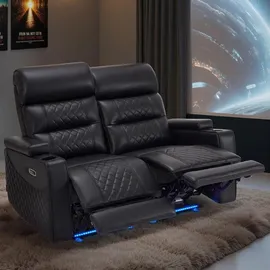 MCombo M MCombo 2 Sitzer Sofa mit Schlaffunktion, mit verstellbare Kopfstütze, Kinosessel, Armlehnen-Aufbewahrung & LED Beleuchtung, 7705 (Schwarz)
