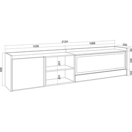SKRAUT HOME TV-Lowboard 212x50x35 cm Dunkler Eiche/Schwarz Holzwerkstoff
